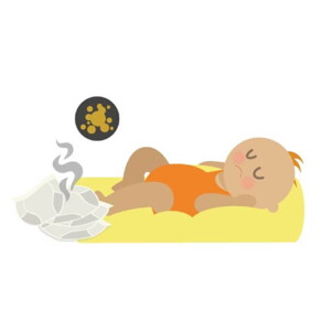Illustration of Baby with a diaper with poop Illustration of Baby with a diaper with poop